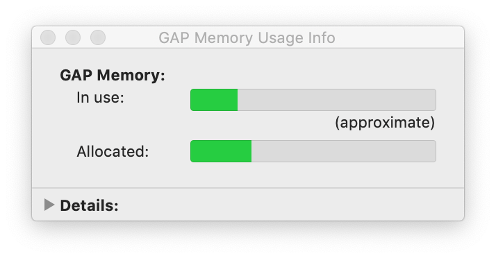 Memory usage information panel